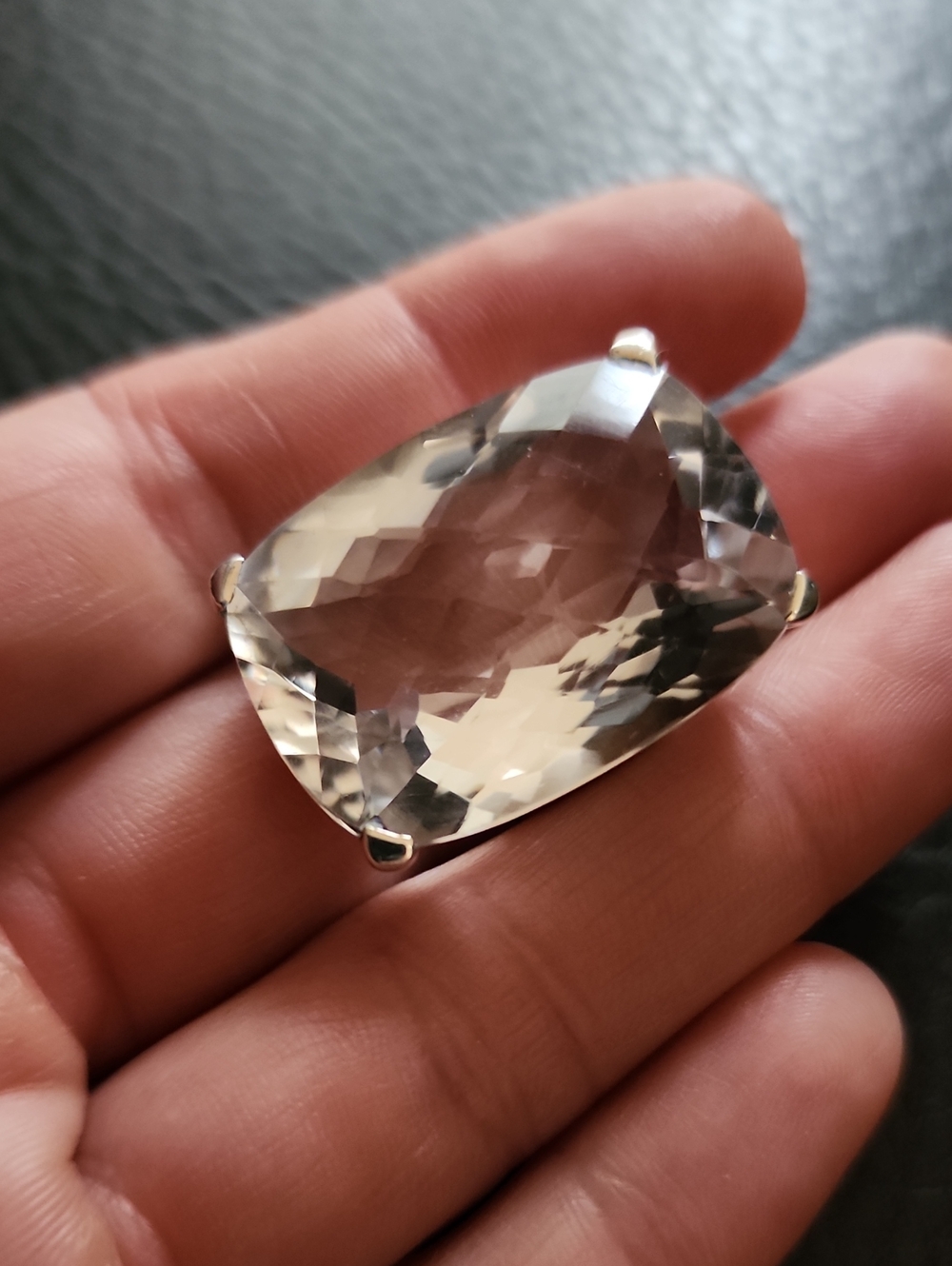 Sterling Silver Clear Quartz Cocktail Ring - Size 10 - Picture 2 of 12